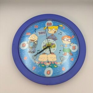 Vintage 1999 Rugrats Nickelodeon Musical Wall Clock Purple Blue 90s Nicktoons